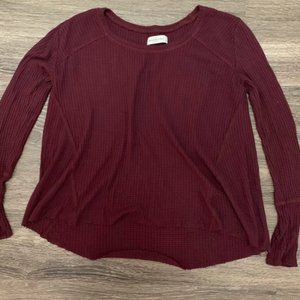 Abercrombie & Fitch Maroon Long Sleeve Waffle Tee